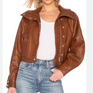 $498 Revolve Oversized LPA Chestnut Leather Jacket Size M